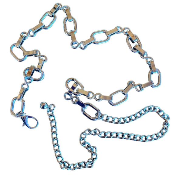 Silver Tone Adjustable Metal Chain Belt - Fits up to 40 inch Waist - Picture 2 of 10